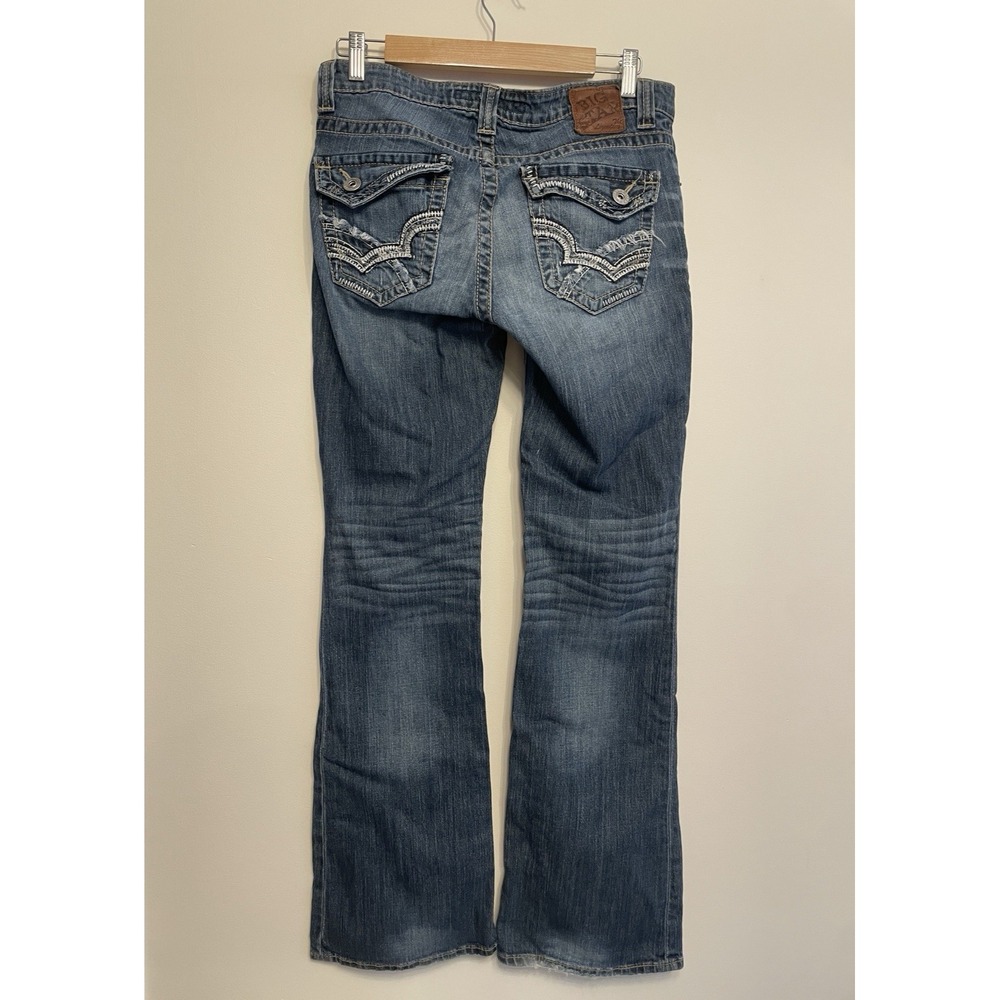 Big Star Maddie Mid Rise Jeans Women Size 27R Blue Woven Faded Bootcut Y2K